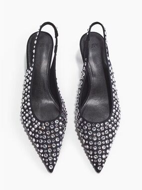 H&M RHINESTONE-EMBELLISHED SLINGBACK PUMPS